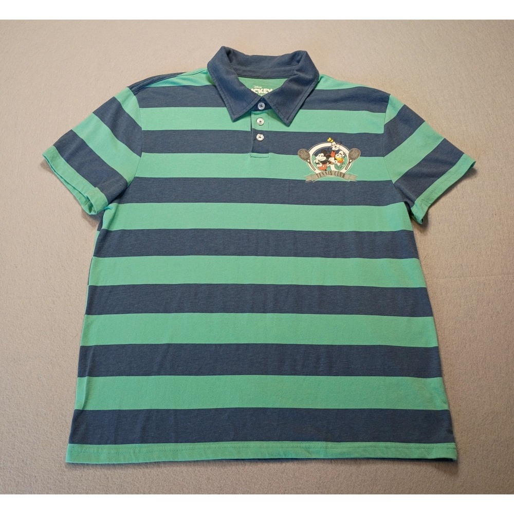 Disney Mickey Mouse Blue/Green Tennis Club Short‎ Sleeve Men Sz L Polo Shirt